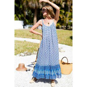 Emerson Fry India Collection Sundress Heritage Blue Flowers Cotton XS/S Maxi Dre